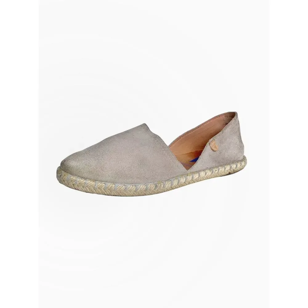 Verbenas Taupe Mushroom Gray Suede Leather Espadrille Flats Spanish Slip Ons